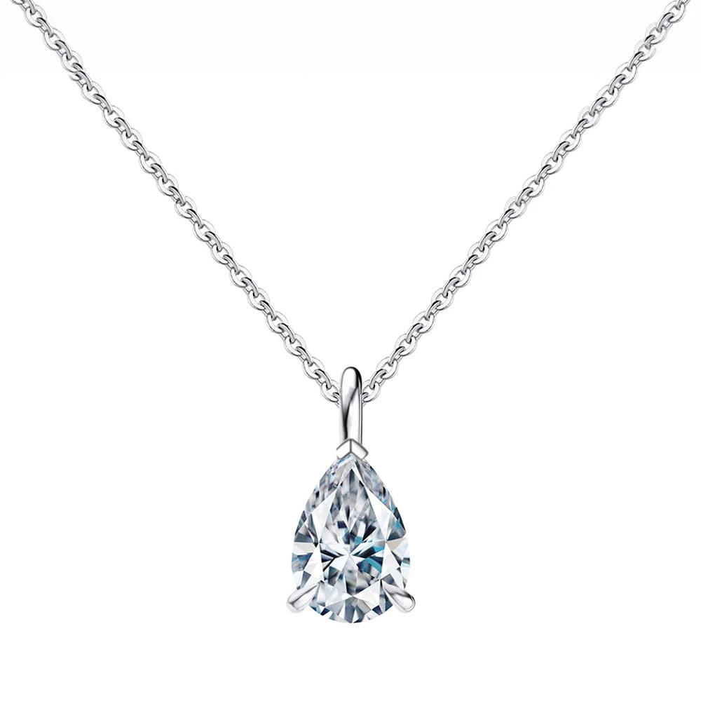 1CT 2CT Solitaire Pear Cut Moissanite Diamond Pendant Necklace for Women 100% 925 Sterling Silver Droplet Necklaces Jewelry GRA