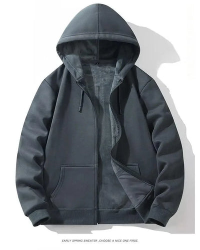 Zipper Hooded Sweatshirt Autumn Winter Fleece-lined Warm Composite Cardigan Pure Cotton Casual Men Women Base Solid Color Y2k