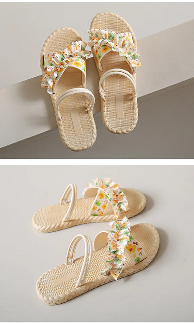 2025 New Floral Flip Flops for Women - Fashion Flat Sandals, Non-Slip Summer Slides for Beach/Outdoor, Trendy Ladies Casual Shoe