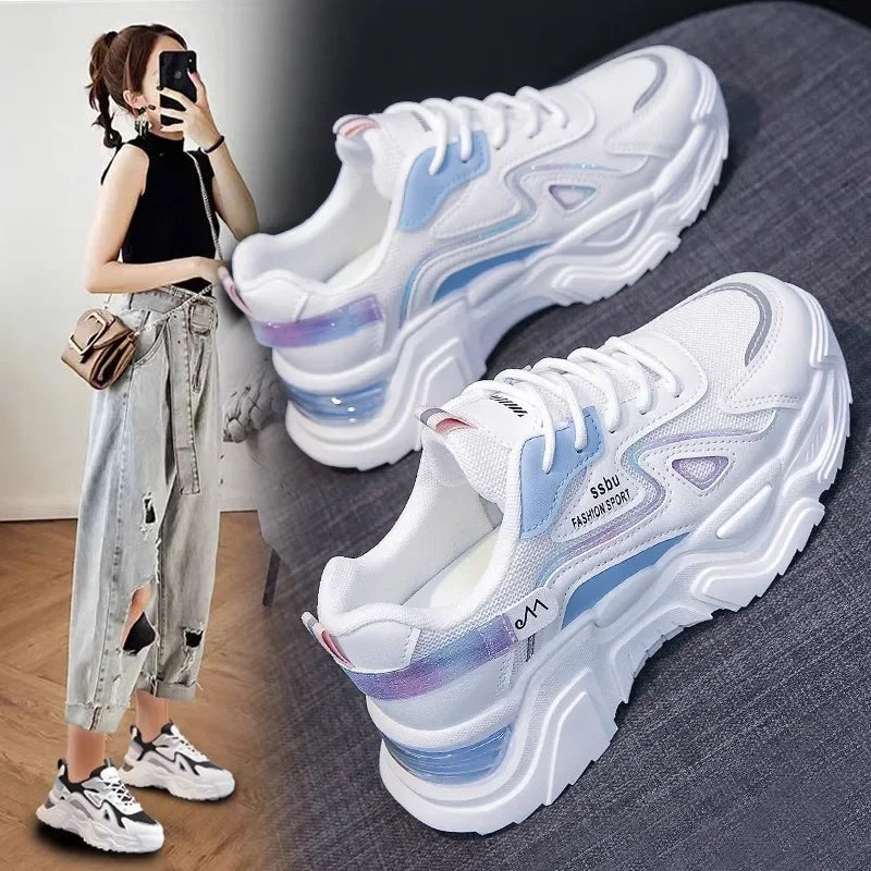Sports shoes for women 2025 new fashion Korean version trendy fly woven breathable anti slip lightweight running shoes