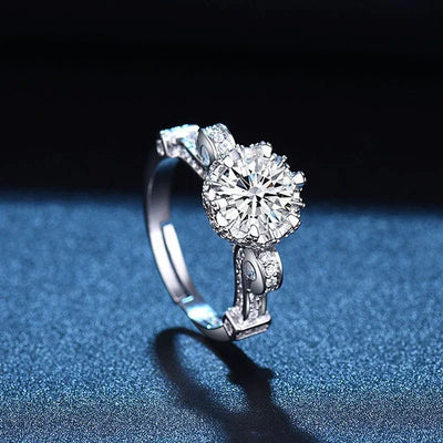 Women Fine Jewelry Round AAA Cubic Zirconia Flowers Adjustable Rings 925 Sterling Silver Fashion Rhinestone Wedding Finger Ring