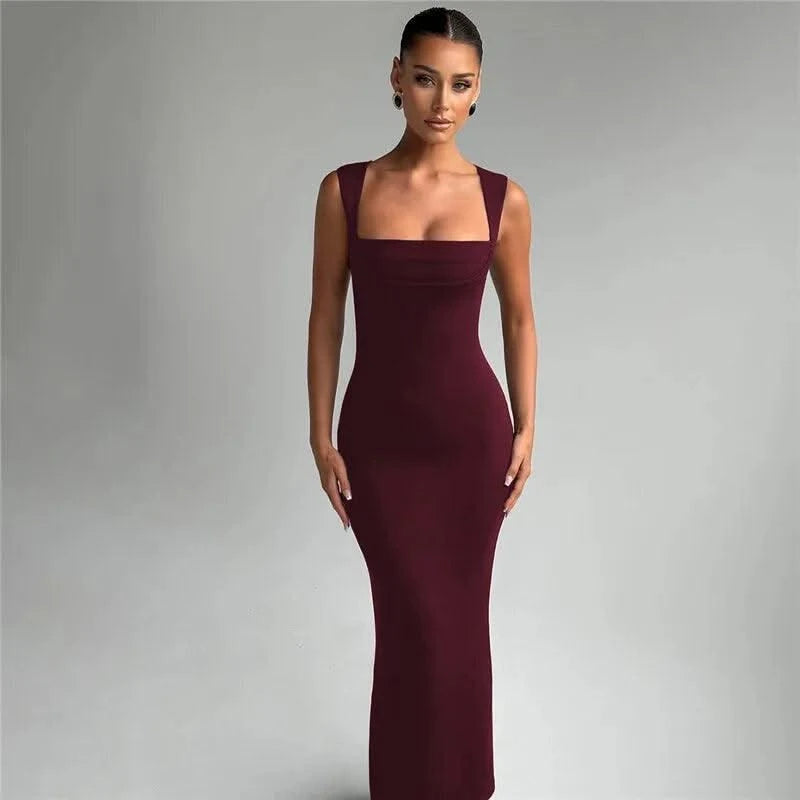 Royal Style Square Collar Sleeveless Sexy Maxi Dress For Women