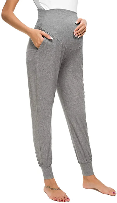 Spring Maternity Women's Casual Pants Premama Solid High Waist Strechy Lounge Trousers For Pregnant Women Joggers With Pockets