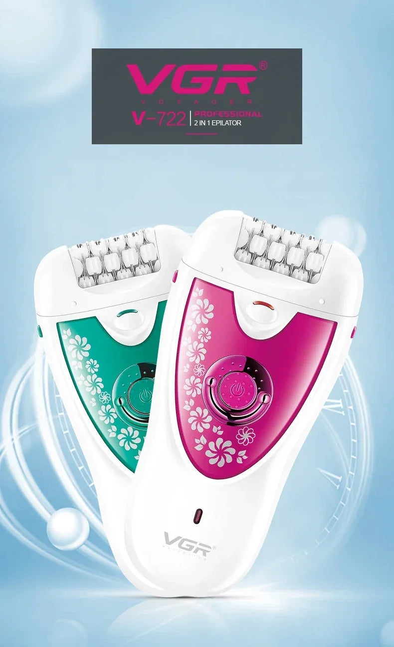 VGR Electric Epilator Women  Rechargeable Electric Shaver Whole Body Available Painless Depilat Female Hair Removal Machine 722