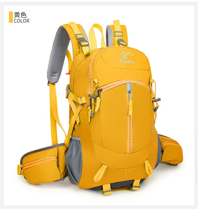 Fashionable and Wear-Resistant Outdoor Travel Backpack, Black and Red Contrasting Color Large-Capacity Mountaineering Bag with Waterproof Cover