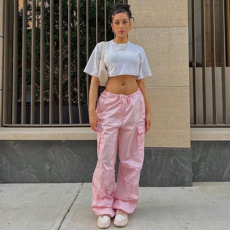 Low Waist Parachute Loose Baggy Sweatpants Trousers Women Jogger Cargo Pants Streetwear Outfits