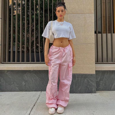 Low Waist Parachute Loose Baggy Sweatpants Trousers Women Jogger Cargo Pants Streetwear Outfits