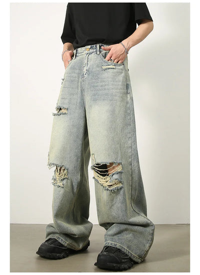 Loose Ripped Jeans Men Blue Baggy jeans For Men High End Wide Leg Pants Soft Denim Jeans Summer Streetwear Fashion Mens Trousers