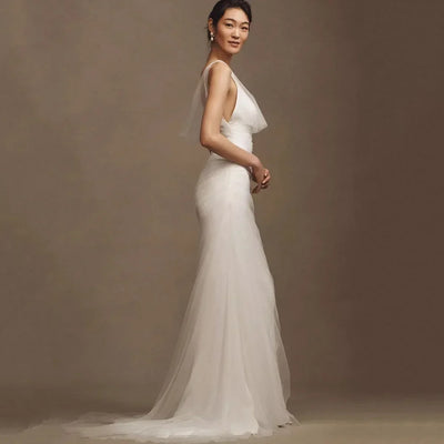 Simple Elegant Customized Wedding Dresses Sheath V Neck Bridal Gowns Spaghetti Straps Bride Dress Robe De Mariée