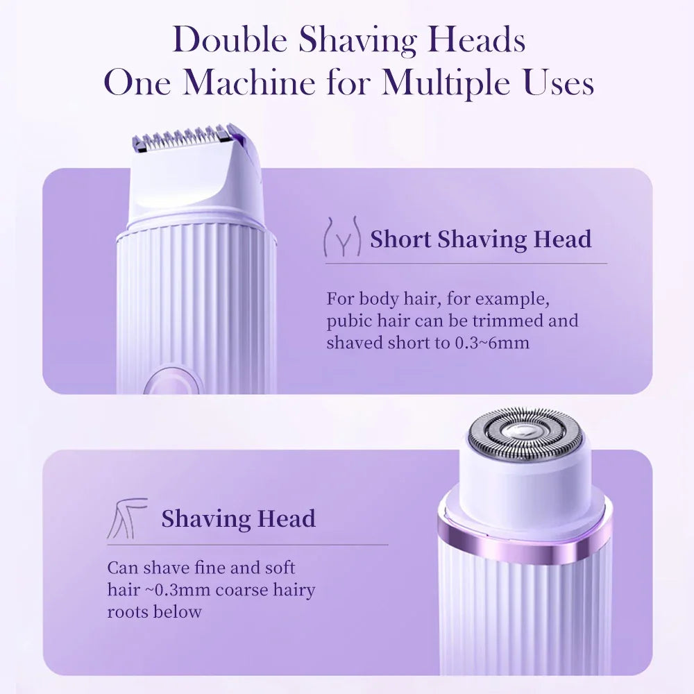 Electric Razors for Women 2in1 Bikini Trimmer Facial Mustache Shavers for Ladies Body Underarms Legs Portable Painless Epilator