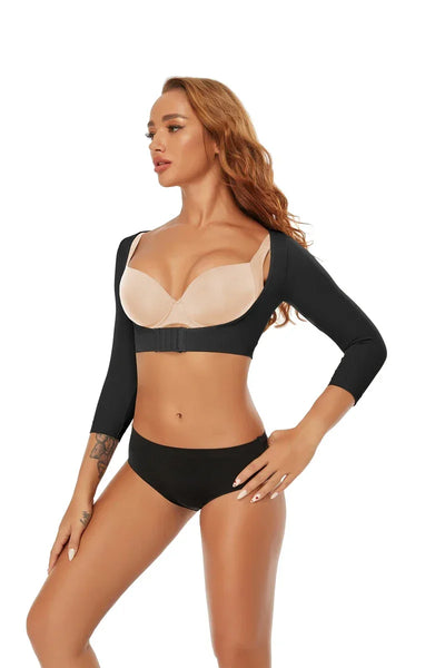 Upper Arm Shaper Post Surgical Slimmer Compression Sleeves Posture Corrector Tops Shapewear for Women 3/4 Sleeve Crop Top Nude