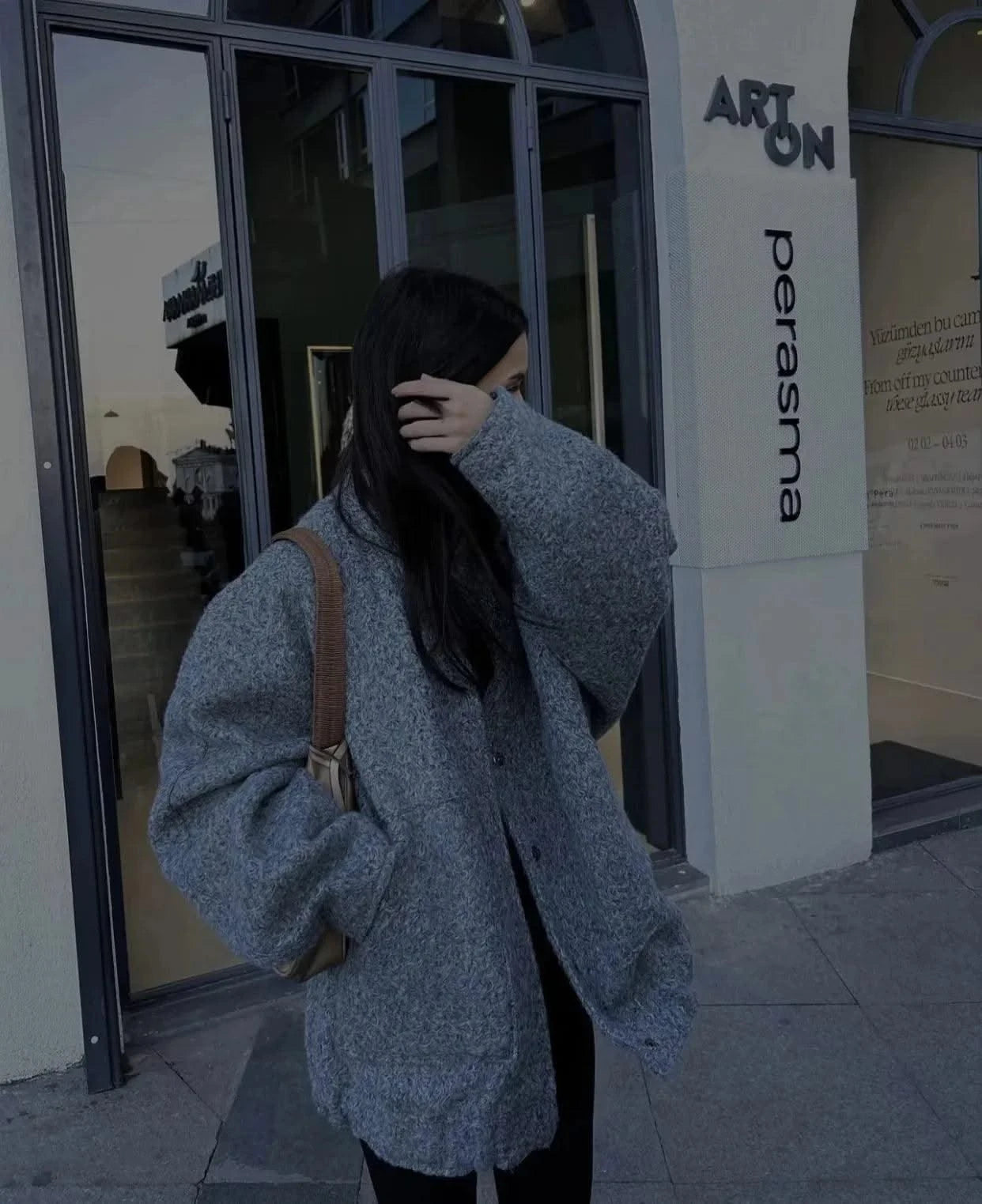 Woman's Oversized Bomber Jacket Autumn New Round Neck Long Sleeve Pocket Hidden Button Loose Jackets Coat Female Outerwear