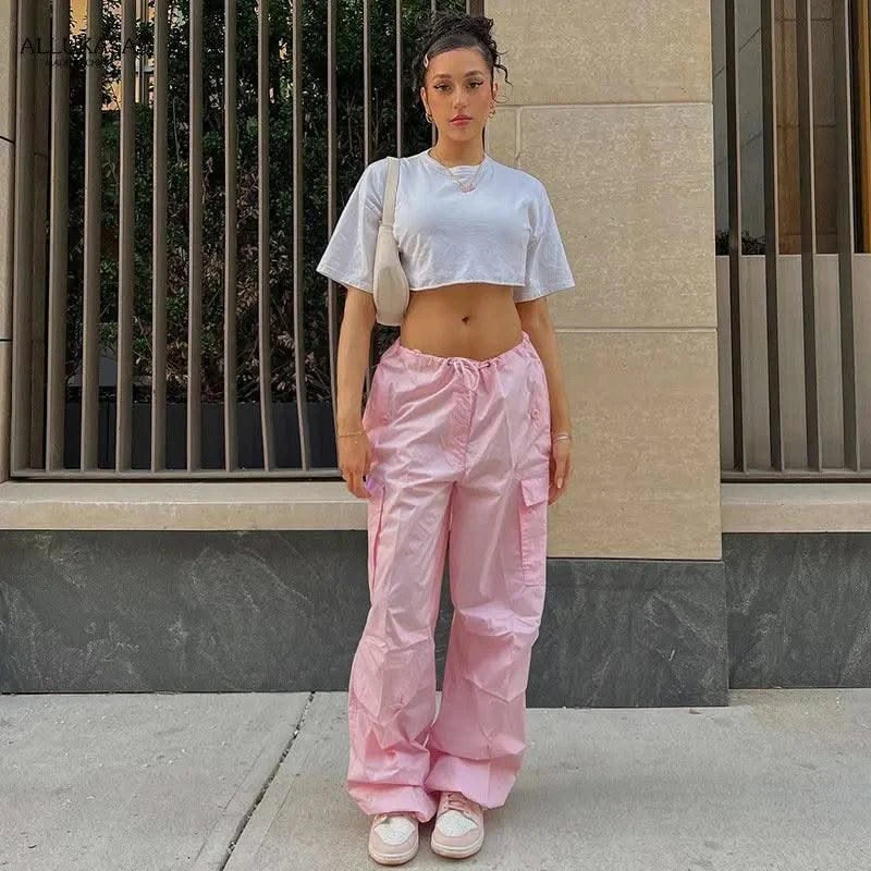Low Waist Parachute Loose Baggy Sweatpants Trousers Women Jogger Cargo Pants Streetwear Outfits