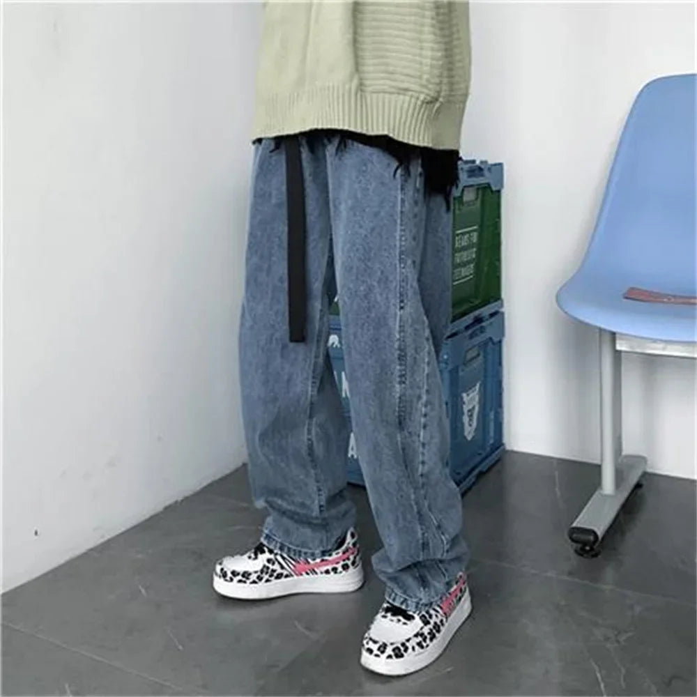 Men's Jeans 2025 Spring Autumn Korean Wide Leg Pants Fashion High Street Loose Straight Denim Trousers Male Clothing pants