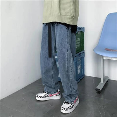 Men's Jeans 2025 Spring Autumn Korean Wide Leg Pants Fashion High Street Loose Straight Denim Trousers Male Clothing pants