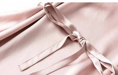 Women Midi Dress 100% Mulberry Silk 20 Momme Crew neck belted waist Solid Color Light Pink A Line Long Dress MM883