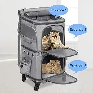 Pet Cat Backpack Double layer Pet Trolley Bag Can Hold Two Cat Stroller Bags Folding Dog Transporter Carrier Cat Outdoor Travel