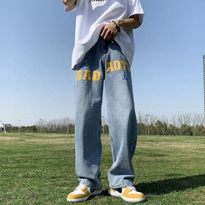Men's Jeans Hip Hop Man Cowboy Pants Star Straight Graphic Trousers Korean Style 2024 Autumn Fashion Stylish Japanese Street Xs