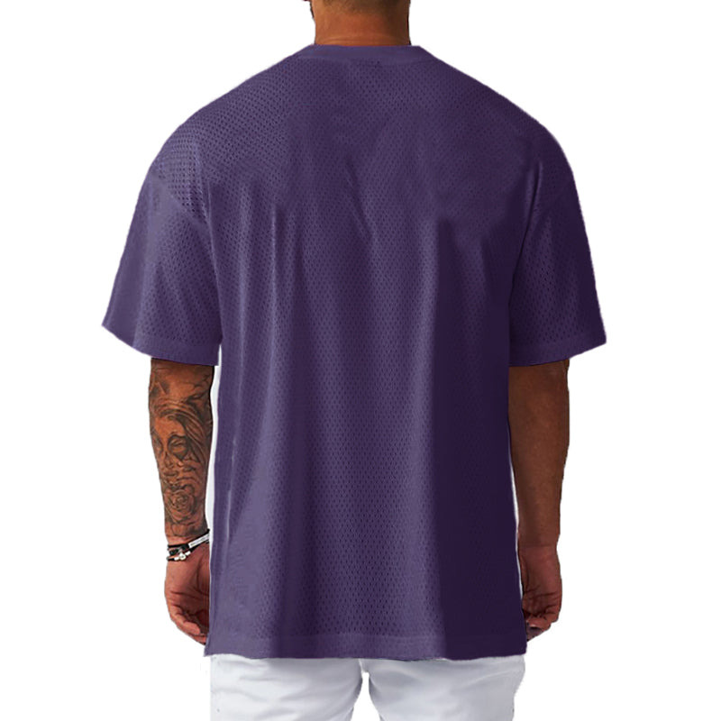 Oversized Gym Bodybuilding Muscle Tops Loose Mesh Quick Dry Shirt Fitness Men's T-Shirt Sports Running Short Sleeve