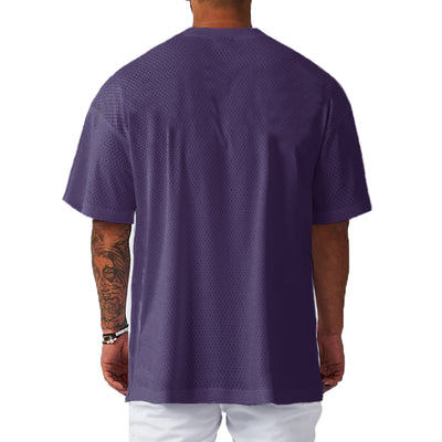 Oversized Gym Bodybuilding Muscle Tops Loose Mesh Quick Dry Shirt Fitness Men's T-Shirt Sports Running Short Sleeve