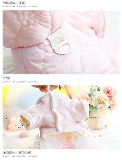 Pet Winter Princess Skirt Hoodie Floral Bubble Skirt |Thickened Rabbit Cotton Girl Dog | Cat|  Winter Coat Outfit Clothes