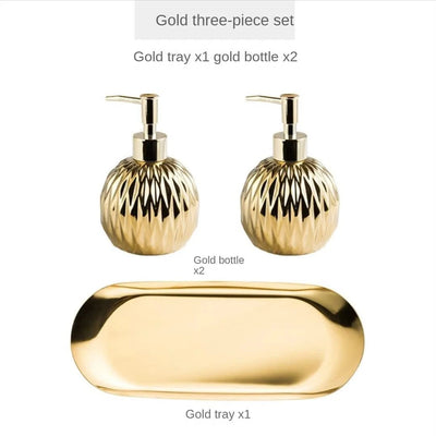 Luxury Gold Soap Dispenser with Press handle  Ceramic Dispenser Silver Dispenser with stainless steel Tray Bathroom Accessory