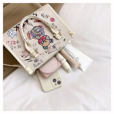 2025 Designer-Inspired Doodle Handbag - Women's Elegant Shoulder Tote, Spacious Summer Crossbody Purse with Top Handle - Elanique