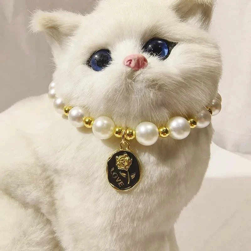 Pet Collar Adjustable Pearl Cat Collars Cute Rose Flower Kitten Puppy Necklace Pet Product Cat Dog Accessories