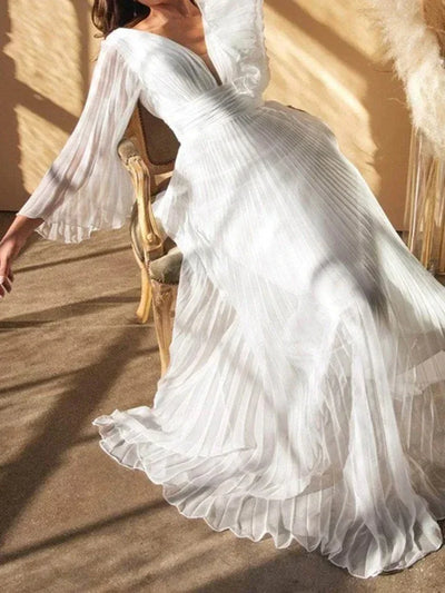 Women's Muslim Islamic  Dresses Fashion Elegant Folds Flare Sleeve Plunge Neck Maxi A-Line Evening Dresses