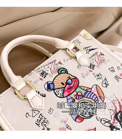 2025 Designer-Inspired Doodle Handbag - Women's Elegant Shoulder Tote, Spacious Summer Crossbody Purse with Top Handle