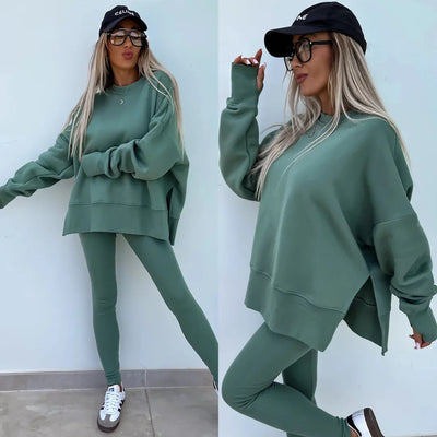 Lounge Sets for Women Two Piece Travel Outfits Sweatsuits Autumn Winter Fashion 2024 Trendy Loose Oversized Tee Tight Trousers