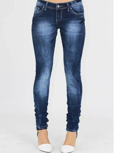 Women's Tight Denim Pencil Pants, Low Waisted Jeans, Tied Dyeing Women Jeans