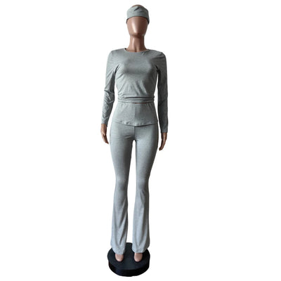 2 Two Piece Lounge Wear for Women 2024 Loungewear With Headband Yoga Outfit Long Sleeve Tops and Flare Pants Sets Tracksuit