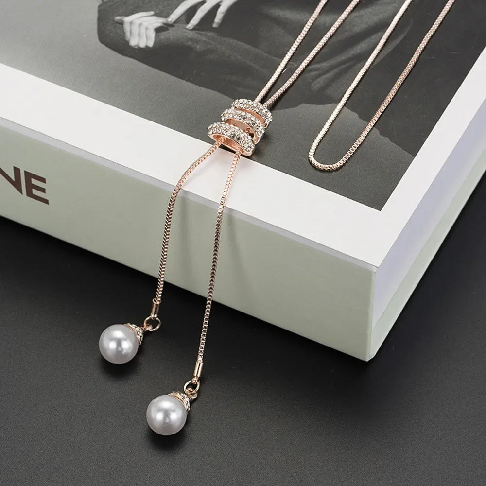 Thick Necklaces for Women Fashion Charm Pendant Necklace Necklace Crystal Long Ladies Pearls Sweate Luxury Necklaces Chain