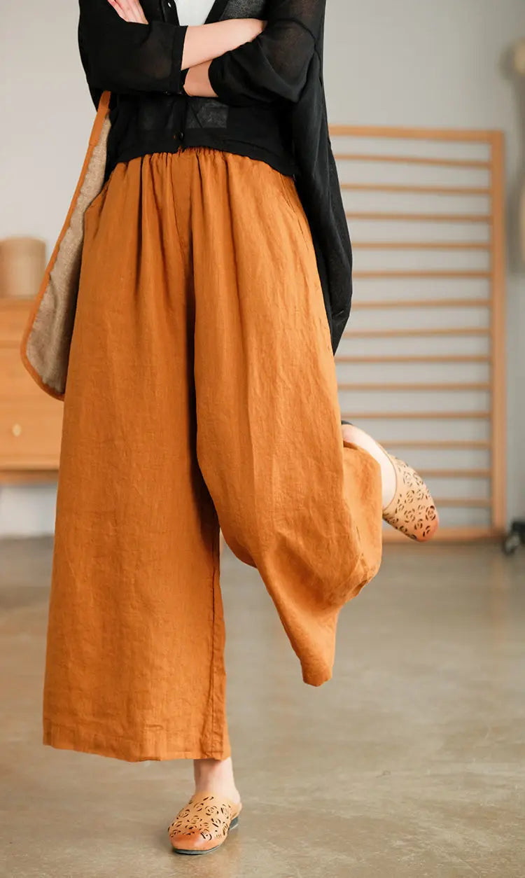 2024 Cotton Linen Home Wear Loose Pants for Women Summer Casual Baggy Wide Leg Trousers Purple Soft Capri Pants Women's Joggers