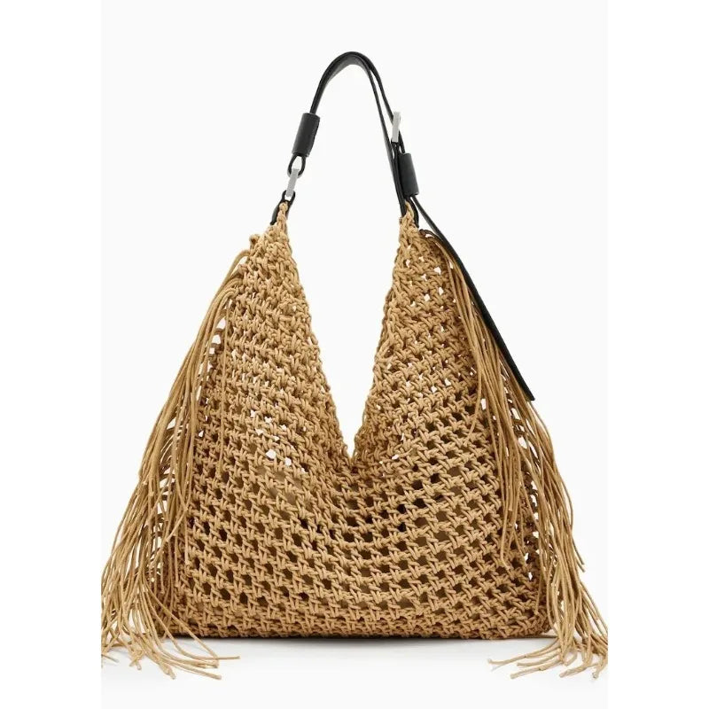 Designer Luxury Tote Bag Women 2025 New Large Capacity Bohemian Style Beach Bag Handmade Woven Hollow Out Tassel Shoulder Bag