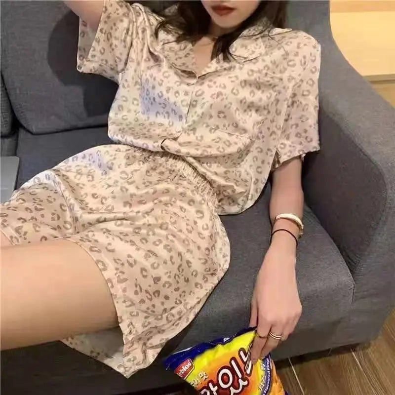 New Women Sleepwear Cartoon Pajamas Female Short  Pants Short Sleeved Summer Spring Loungewear Fashion Home Clothing Homewear