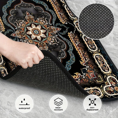 4 Pcs Car Floor Mats Bohemian Pattern European Ethnic Auto Rubber Carpet Universal Interior Accessories for Front and Rear Seats