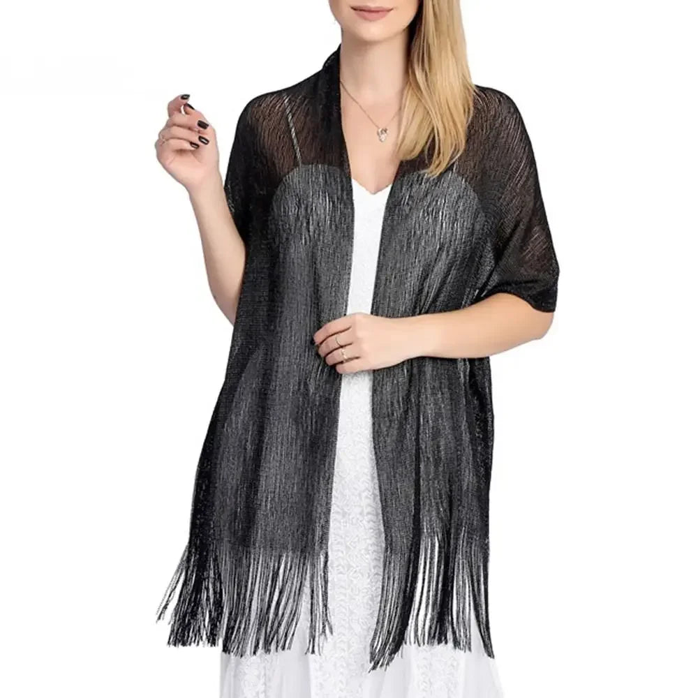 Elegant Evening Dresses Shawls Female Golden Silvery Wire Tassels Bridal Bridesmaid Party Wedding Temperament Accessories Scarf