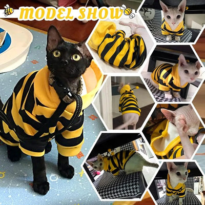 Funny Pet Cat Clothes Hooded Stripe Cat Hoodies for Cats Kitten, Easter Halloween Dress Up Party Outfit Bee Costumes for Cats