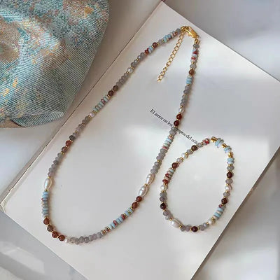Pure Handmade Woven Natural Stone Beadeds Chain Pearl Pendant Necklace Luxurious Accessories For Women's Necks Fashion Jewelry