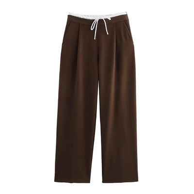 Wide Leg Pants For Women Straight Autumn Coffee Tie Up Casual Trousers Women Gray Loose Pants Ladies Black Trousers Office