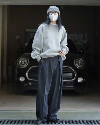 women's casual solid color straight leg wide trousers loose wear thin trousers pants