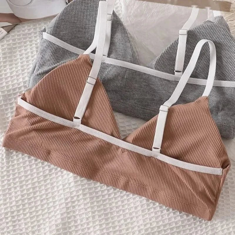 Women Cotton Bra And Panties Set Low Rise Briefs Panties Non-Wire Vneck Bras Sexy Lingerie Push Up Brassiere Female Underwear