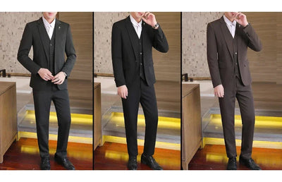 Suit (Blazer+ Vest + Trousers +) Men's Fashionable Business Solid color Gentleman's Wedding Workwear Casual Performance Suit