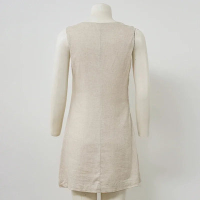 Women's Casual Linen Sleeveless Dress V-Neck Chic Elegant Cotton-Linen Blend Summer Fashion Sexy Chic New Arrival Vestidos
