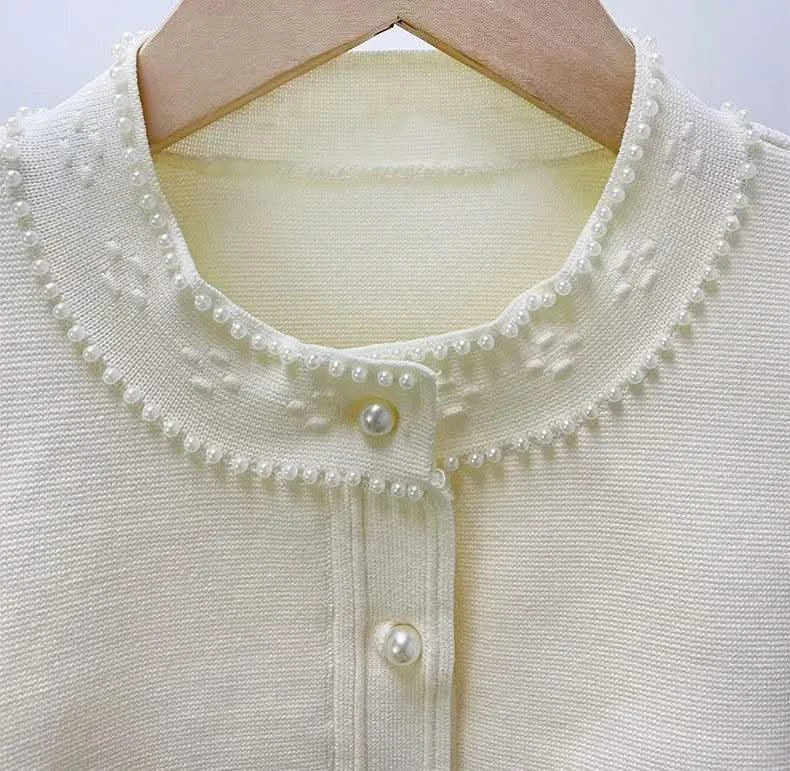Women's summer dress with round neck and short sleeves with pearl decoration elegant party dress women's dresses trend 2025