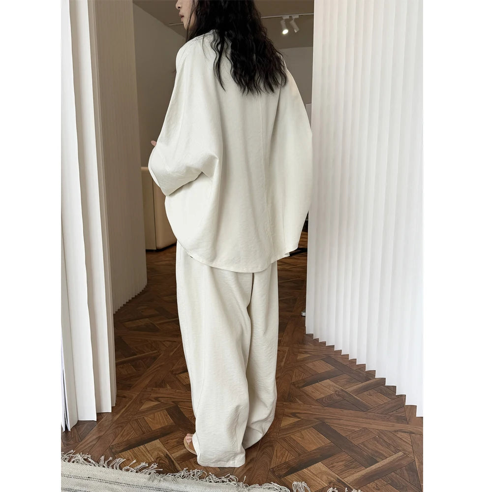 2025 Women Spring Two Pieces Suits Long Sleeve Cotton Blouses With Long Pants Wide Leg Two Pieces Sets Boho Suits Ladies Outfits