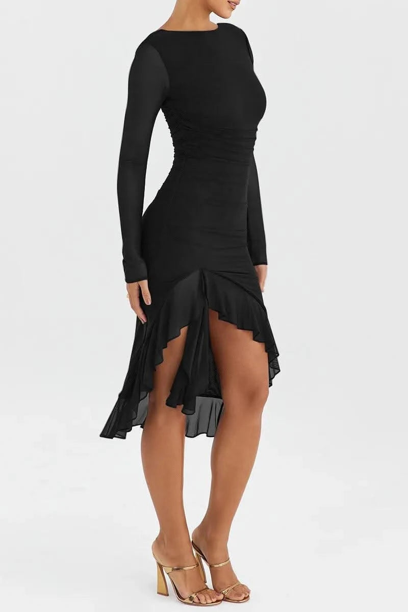 Ruffle Ruched Midi Dress For Women