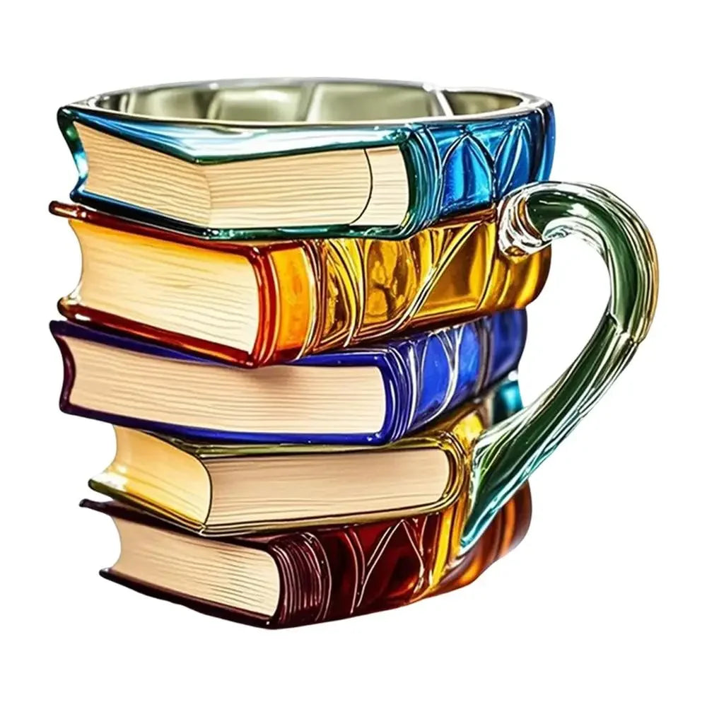 Painted Book Coffee Mug Novelty Drinking Cups Book Stack Coffee Cup Glass Tea Milk Drinking Cup Breakfast Milk Cup Tea Cup